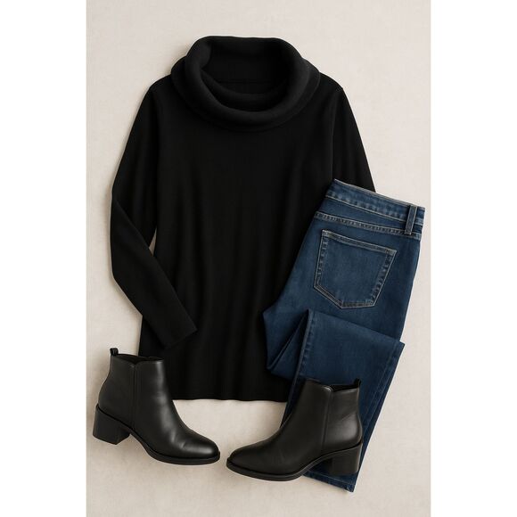 Caslon Women’s Black Cowl Neck Sweater Tunic Long Sleeve Size Large - Picture 1 of 8